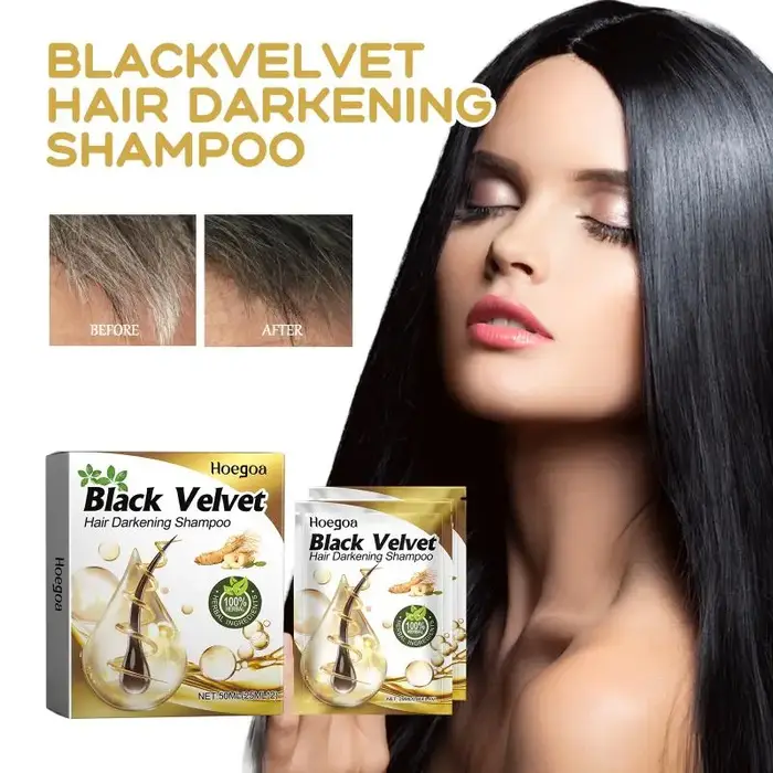 Shampooing Hoegoa Black Hair, soin capillaire noir, massage capillaire lissant, hydratation du cuir 