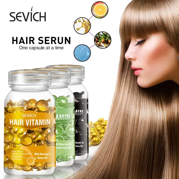 Sevich 3PCS/SET Kit de Capsules de Vitamines Capillaires à l'Huile de Kératine Complexe – Huile Capillaire Marocaine pour Soin et Réparation des Cheveux Abîmés – Sérum Traitant Lissant