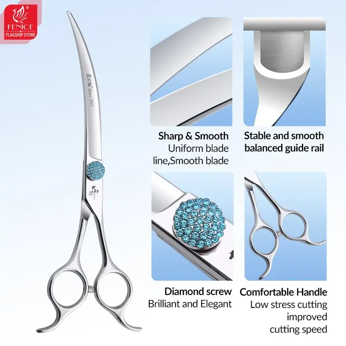 Fenice Professional Ciseaux incurvés super grands 6,5/7,5 pouces 45 ° Ciseaux incurvés pour coupe