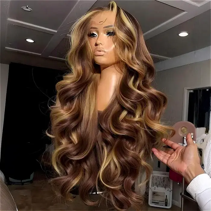 30 pouces miel blond Ombre dentelle avant perruque cheveux humains 13x4 HD
