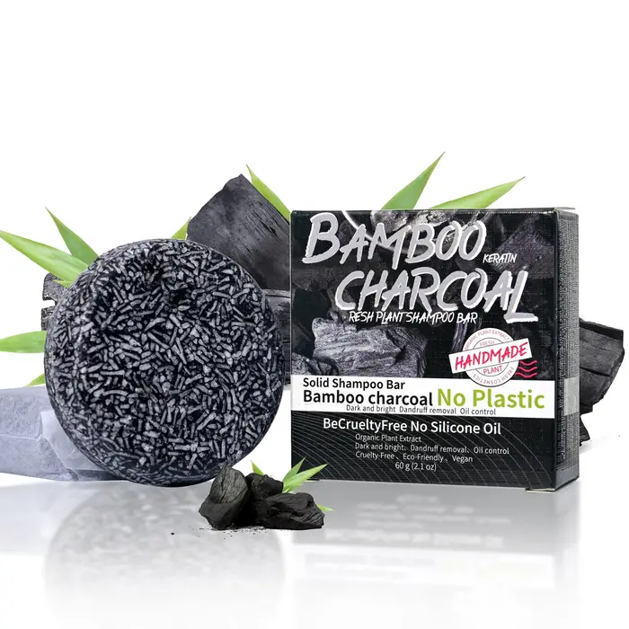 Shampoing solide au charbon de bambou pour homme, nettoie en profondeur et hydrate la feuille