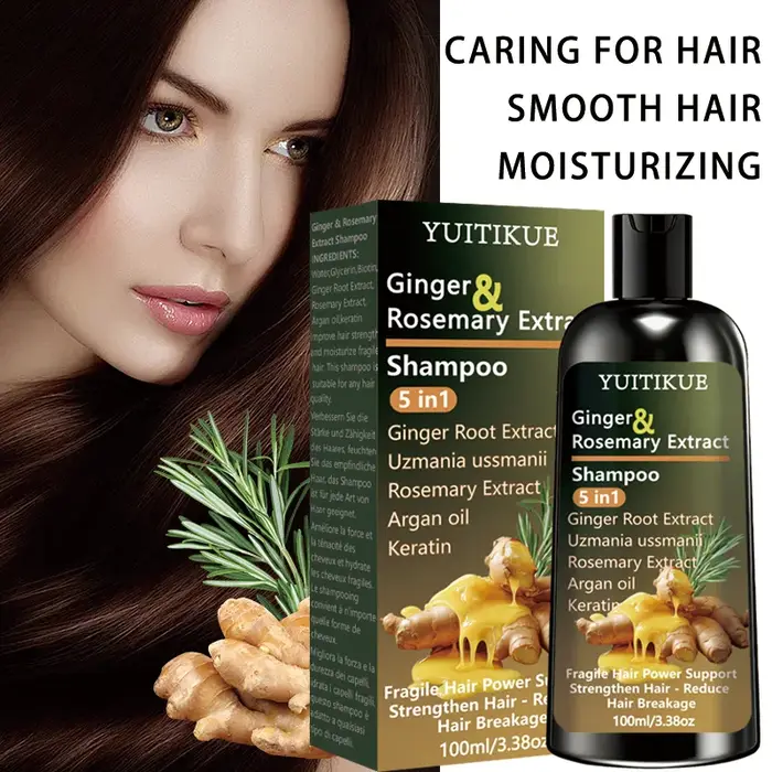 Shampoo à l'extrait de gingembre et de romarin YUITIKUE 5-en-1 : Nourrit intensément