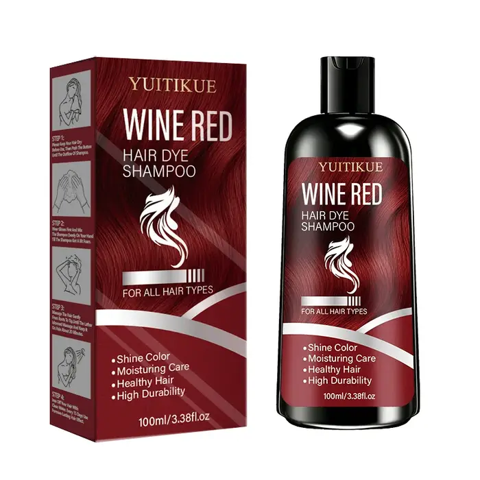 Shampooing colorant pour cheveux rouge vin, 100ml, couleur longue durée, soin hydratant pour les cheveux, shampooing colorant doux adapté à tous les types de cheveux