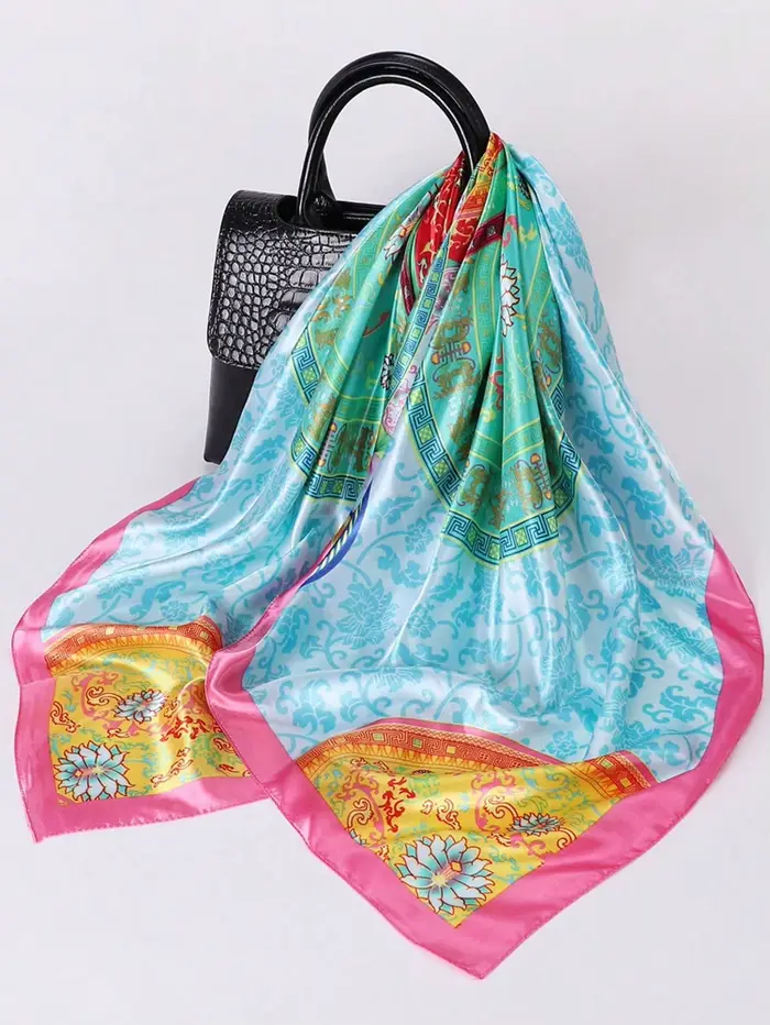 Foulard carré en soie pour femmes, marque de luxe, imprimé en Satin, Hijab, paréo, Bandana, châle, b