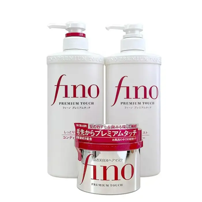Shampooing, après-shampoing et masque capillaire japonais Fino : Soin hydratant, lissant, volumisant et anti-frisottis pour cheveux abîmés