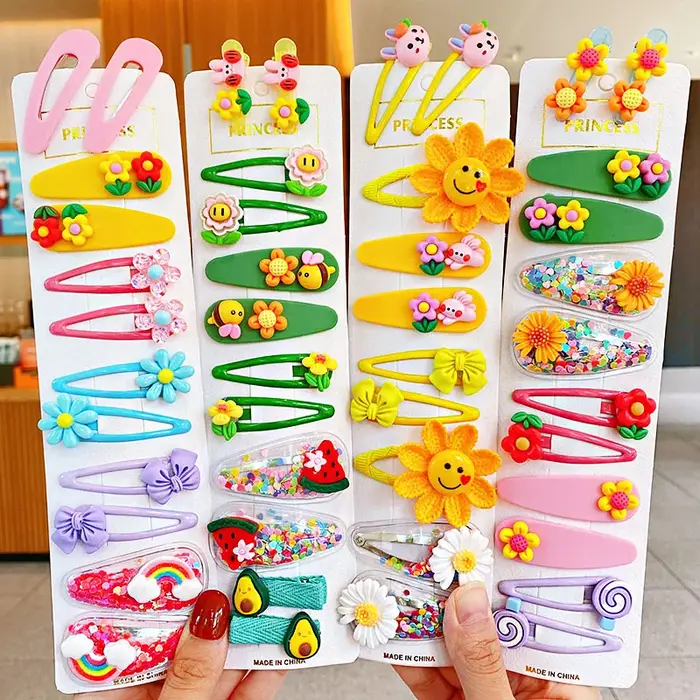 Lot de 12 pinces à cheveux pour filles, nouvelles, mignonnes, colorées, à motif de fleurs de dessin