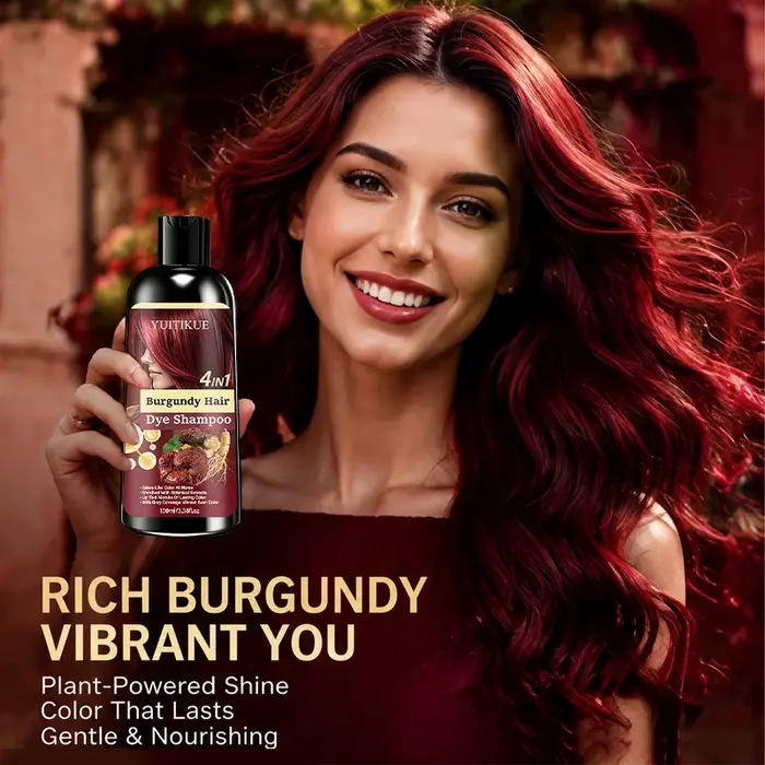 Shampoo colorant capillaire Bourgogne 4 en 1, infusé aux plantes, couleur longue durée, couvre les cheveux gris, coloration capillaire pratique pour la maison