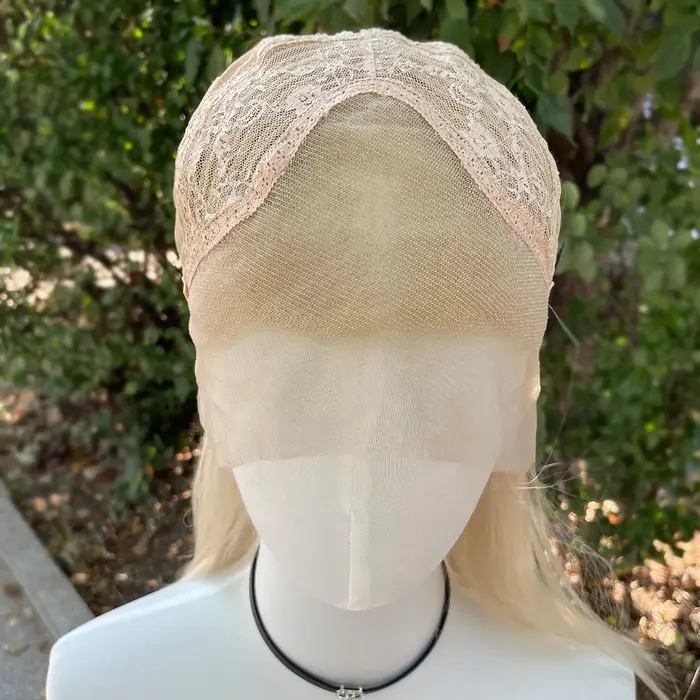 Perruque Lace Front Wig synthétique sans colle, blond clair, longueur d'épaule, 13x4, avec raie cent