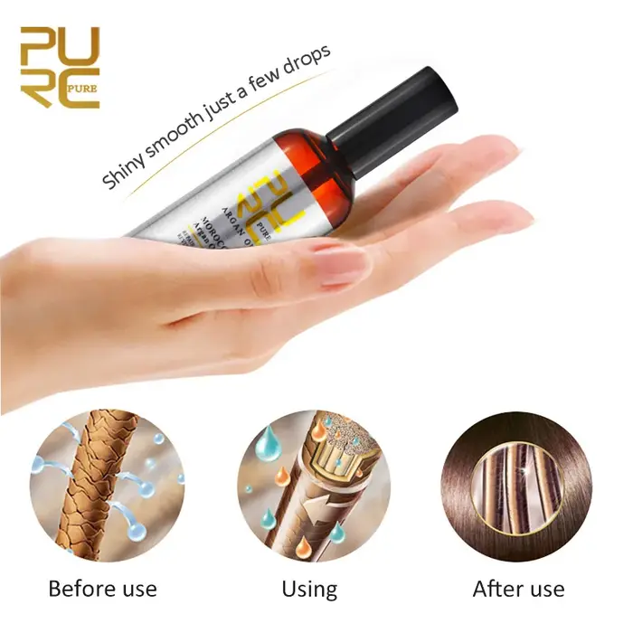 PURC – huile d'argan marocaine, traitement lissant pour cheveux, réparation des frisottis endommagés