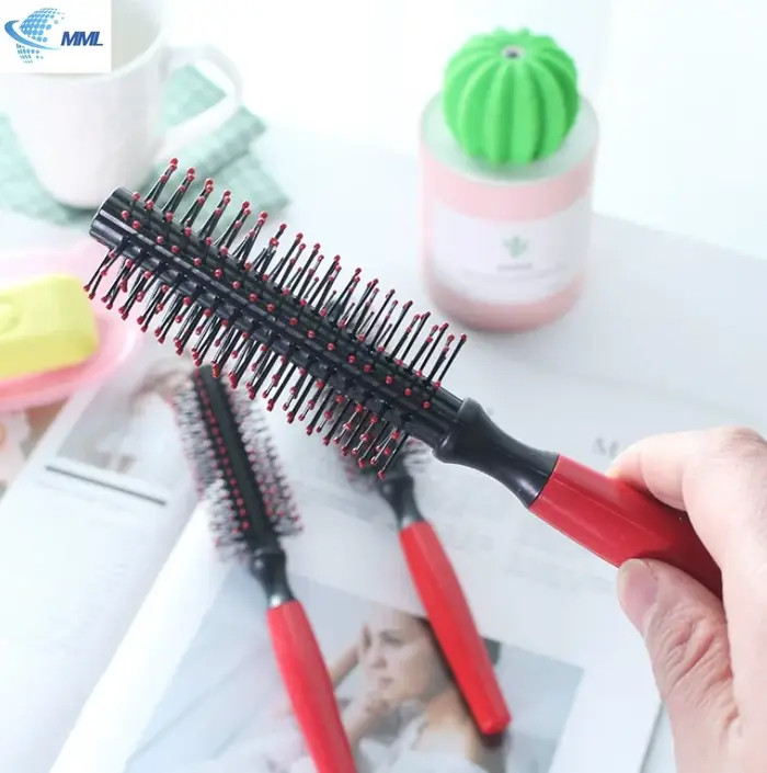 Peigne rond professionnel antistatique à poils cylindriques pour cheveux bouclés, peigne à dents en