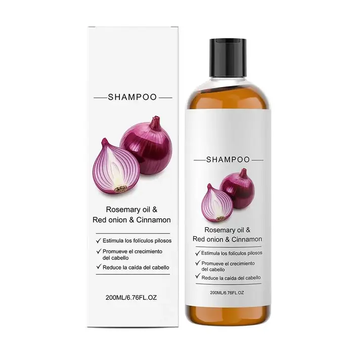 Shampoo à l'huile de romarin et d'oignon rouge anti-chute de cheveux, favorisant des cheveux plus ép