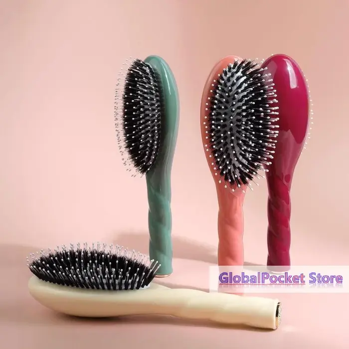 [TG823] 1 pièce Brosse à cheveux en poils de sanglier à picots pour démêler les cheveux bouclés, avec pointes massantes du cuir chevelu, réduit la casse pour tous types de cheveux