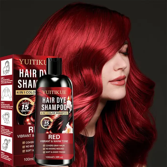 Shampoo colorant capillaire rouge 4 en 1