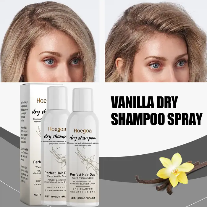 Shampoing sec parfumé à la vanille, Spray absorbant l'huile, volumateur, rafraîchit les cheveux, net