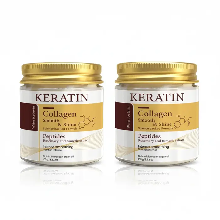 Masque capillaire lissant et brillant. Collagène, kératine, peptides. Gingembre, romarin, curcuma, a