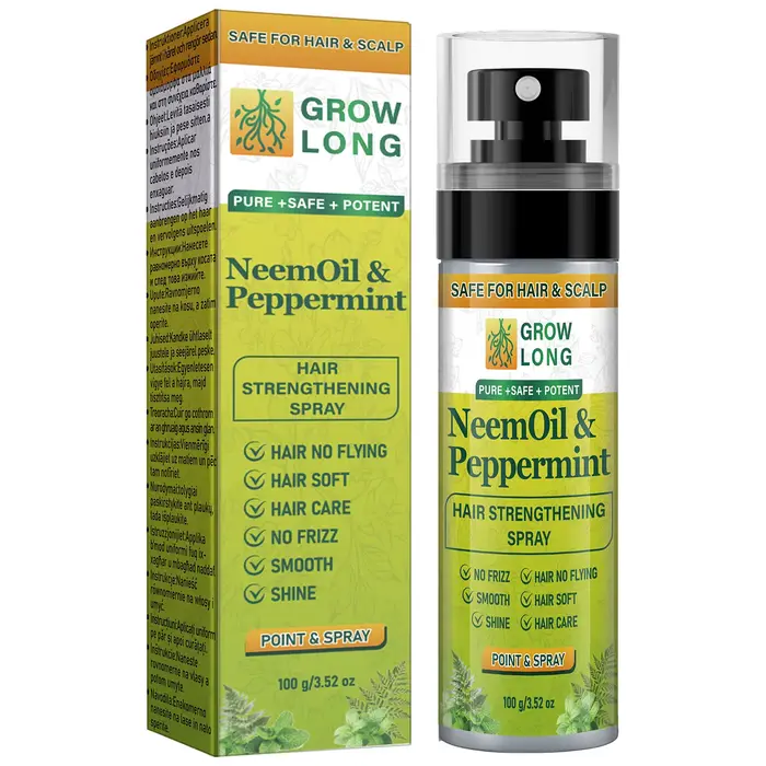 Spray fortifiant pour cheveux à l'huile de Neem et à la menthe poivrée - Lisse et brillant, sans dan