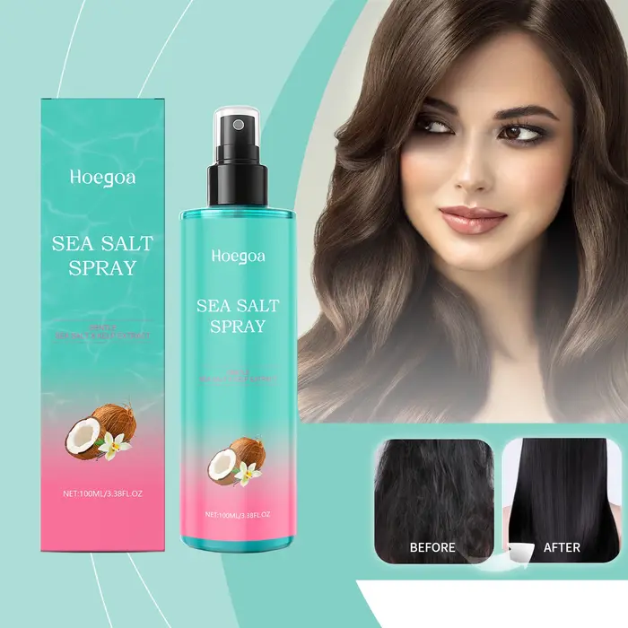 Spray capillaire au sel de mer Hoegoa, apaise le cuir chevelu, nourrit en profondeur les mèches, hyd