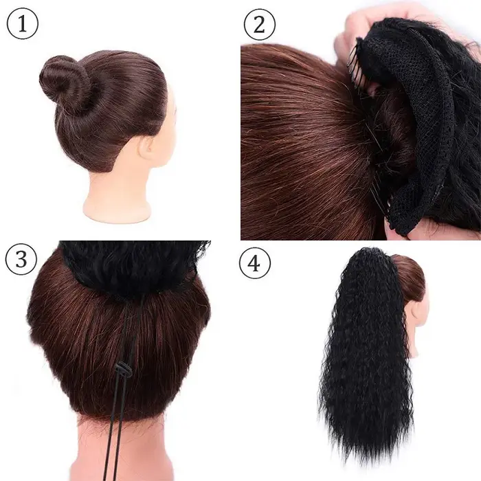 22 pouces synthétique longue crépus bouclés queue de cheval Extension de cheveux cordon enveloppé pi