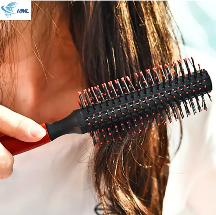 Peigne rond professionnel antistatique à poils cylindriques pour cheveux bouclés, peigne à dents en