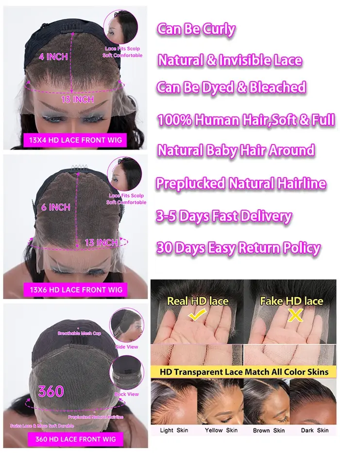 Perruques frontales en cheveux humains ondulés de 40 pouces avec dentelle HD 13x4 13x6, perruque fro