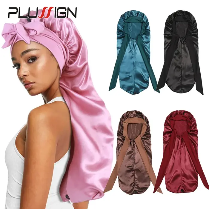 Bonnet en Satin Long et soyeux doux pour cheveux naturels et cheveux bouclés, bonnet de cheveux de t