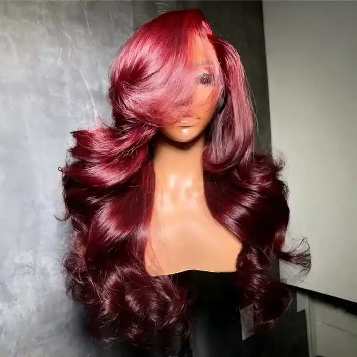 99j bordeaux vague de corps perruques de cheveux humains 13x4 HD dentelle frontale perruques de chev