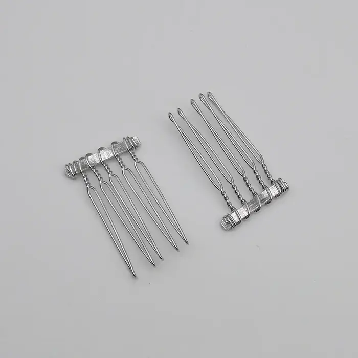 Peignes à cheveux en métal uni argenté, 30 pièces, 2.0cm x 3.7cm, 5 dents, pour enfants, couronne di