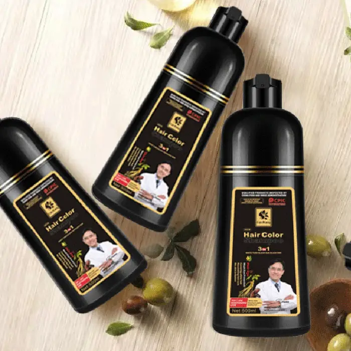 500ml 3 en 1 couleur de cheveux shampooing noir teinture