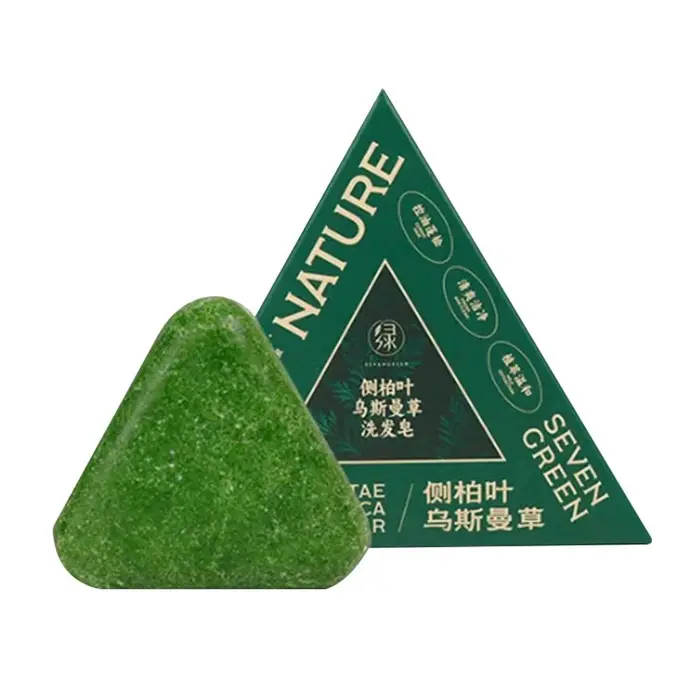 Savon shampoing artisanal à l'herbe Usman Seven Green Platycladi, 120g, rafraîchissant et purifiant,