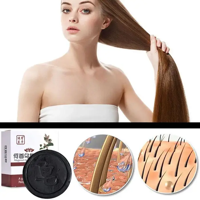 Savon Shampooing Polygonum Multiflorum Soin Capillaire Naturel Traitement Anti-Dommages Contrôle du Sébum Lissant Anti-Pelliculaire Noir Renforce les Racines