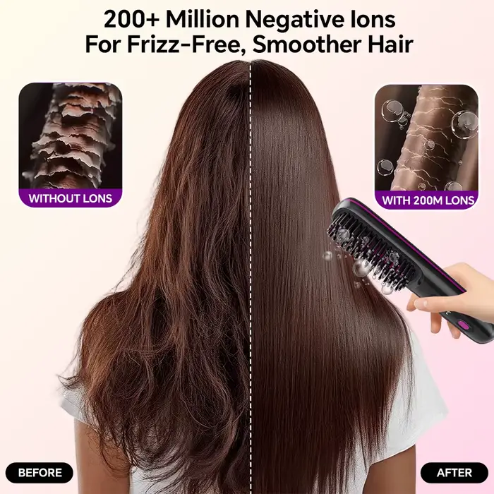 Brosse à lisser les cheveux, peigne à lisser ionique sans fil Rechargeable pour coiffer, avec 3 régl
