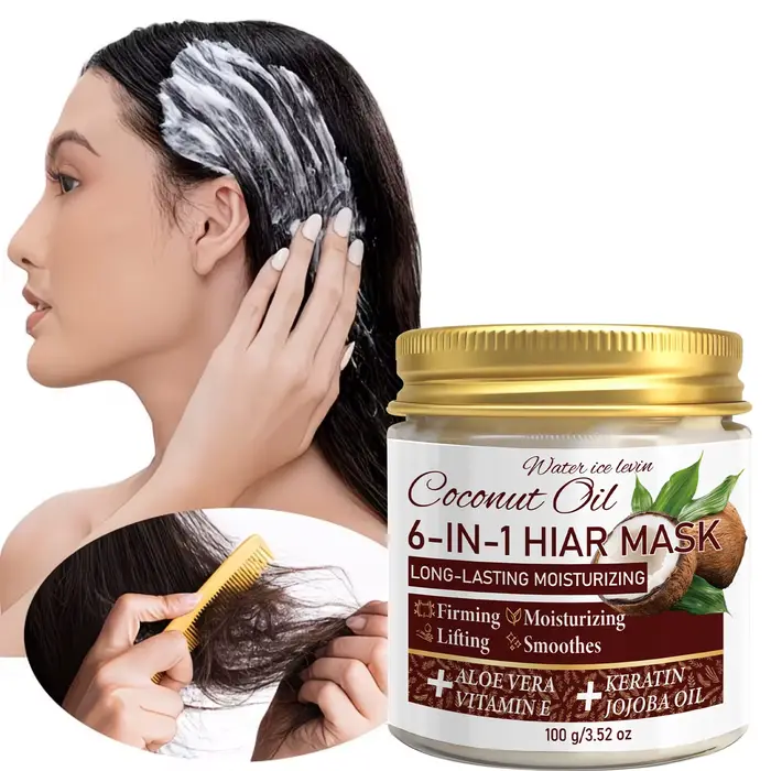 Masque capillaire à la noix de coco 6-en-1 avec kératine et huile de jojoba