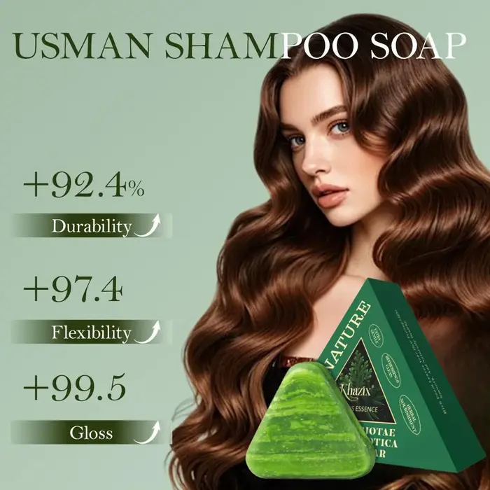 Barre de shampoing au savon triangulaire vert avec herbe Usman-barre