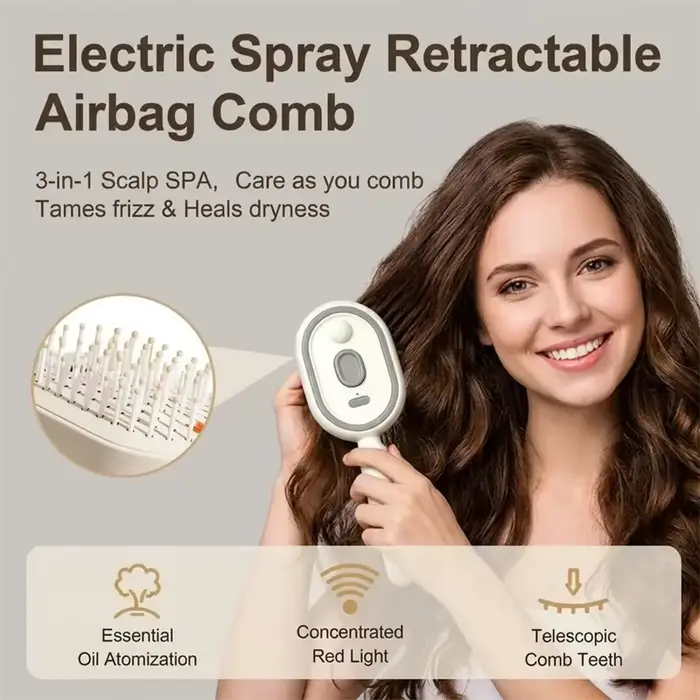 Brosse à cheveux électrique anti-frisottis et démêlante avec spray
