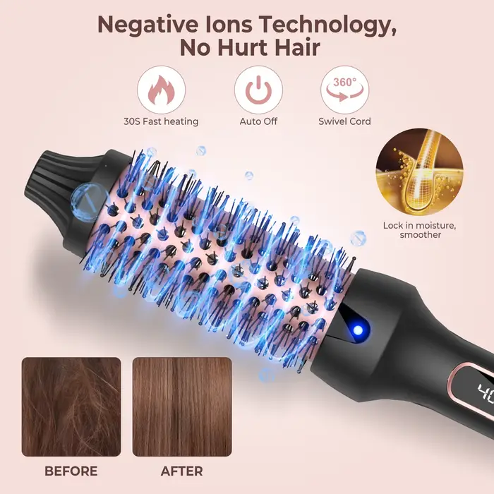 Peigne à friser chauffant brosse thermique style professionnel brosse ronde fer à friser volumateur