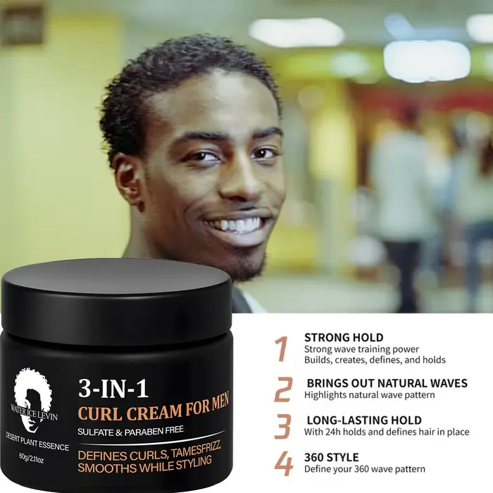 Crème 3 en 1 pour Boucles pour Hommes au Collagène et à l'Huile de Coco - Définit