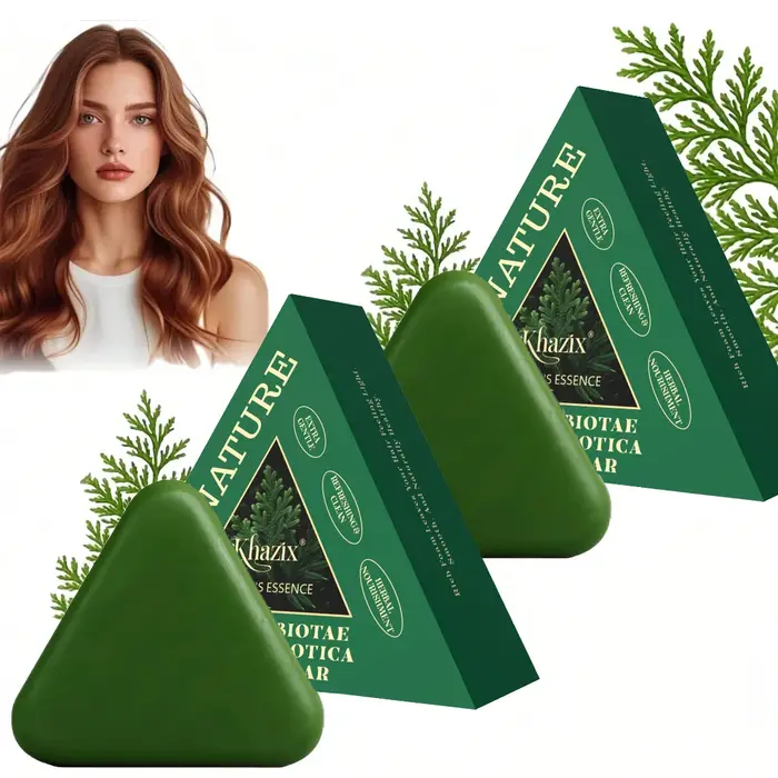Barre de shampoing au savon triangulaire vert avec herbe Usman-barre