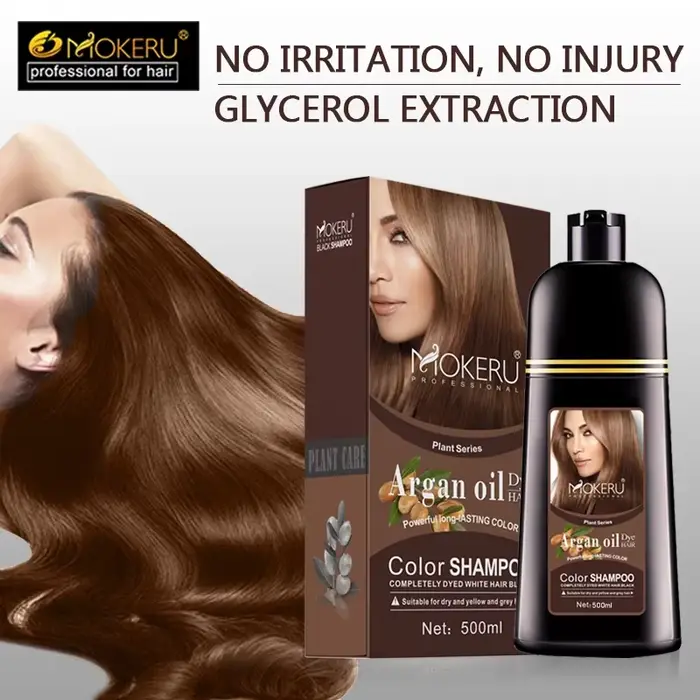 Mokeru Shampooing Colorant Permanent Naturel Bio pour Cheveux Bruns