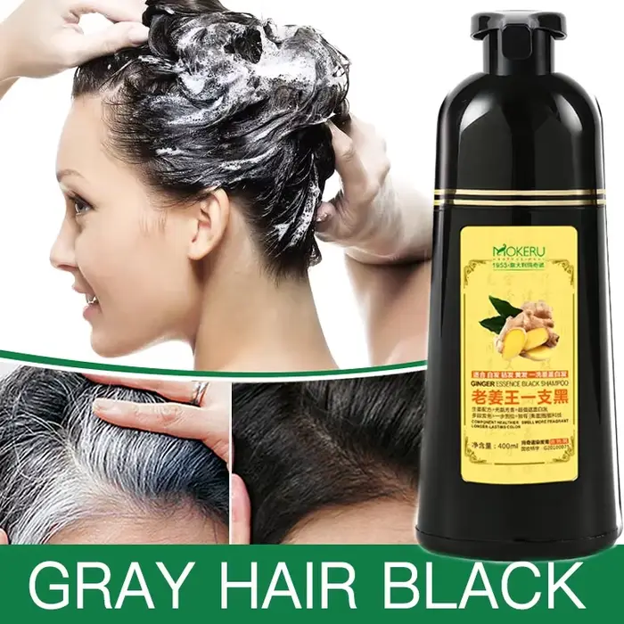 Mokeru-Shampooing colorant naturel pour cheveux, organique, en continu, noir, blanc, gris, pour femm