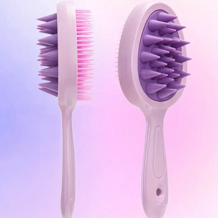 Brosse de massage du cuir chevelu à double denture et manche long en silicone pour un nettoyage en profondeur et démêlage des cheveux humides ou secs
