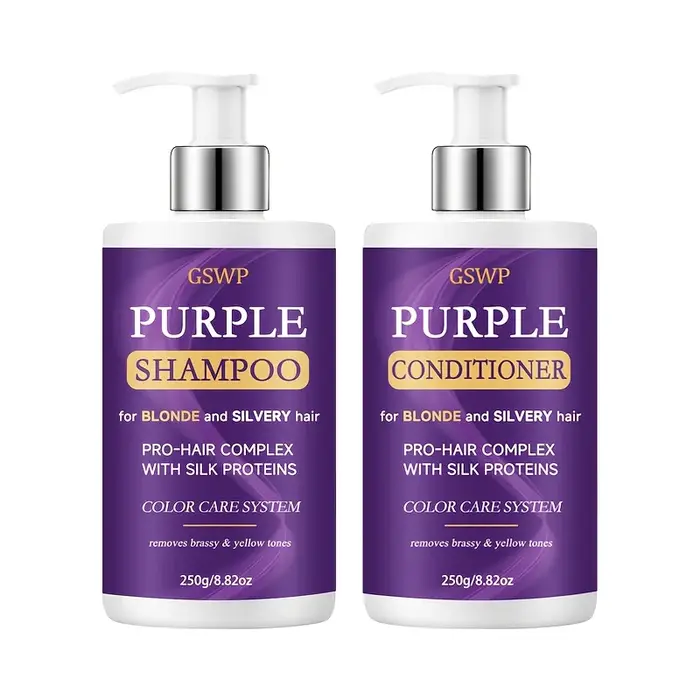 Ensemble shampoing et après-shampoing violet GSWP, élimine les tons jaunes acier, réduit les frisott