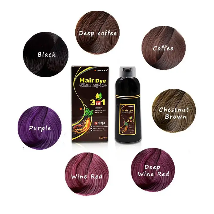 Shampoing de teinture pour cheveux 3 en 1, 500ml, coloration instantanée, naturel, rapide, Essence végétale, crème de coloration pour femmes et hommes