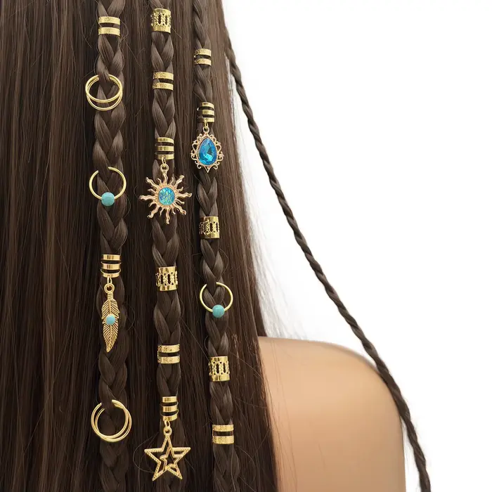 46 pièces pendentif Turquoise Dreadlock tresse cheveux perle anneaux de cheveux Style Hippie accesso