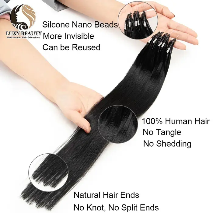 8D Micro perle Extensions de cheveux humains Silicone Nano anneau Extension