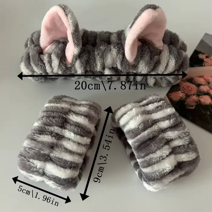 3 pièces lavage visage bandeau doux confortable en peluche bandeau bracelet ensemble pour les filles