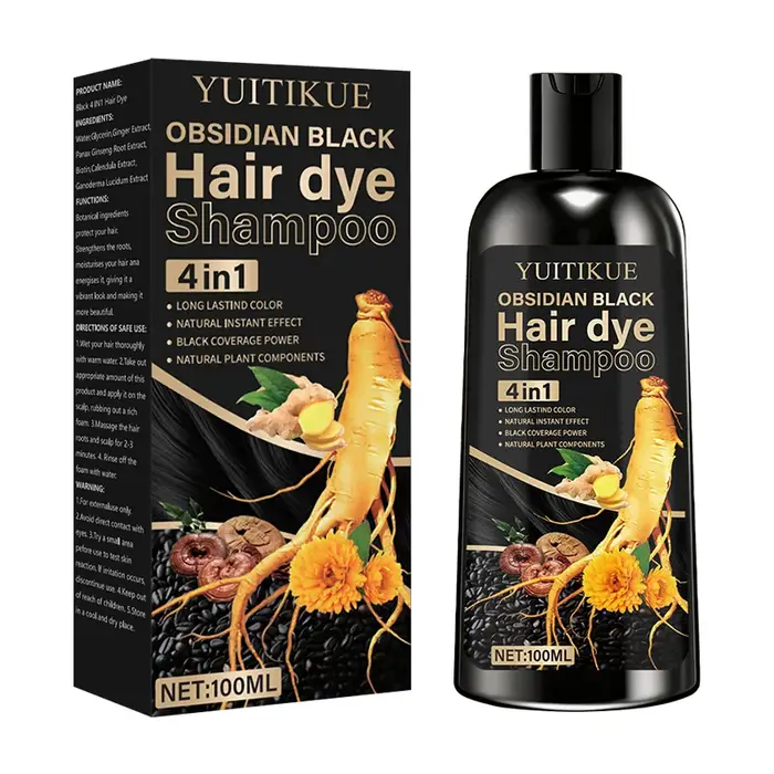 Shampoing colorant capillaire noir obsidienne 4 en 1, couleur longue durée, effet instantané naturel
