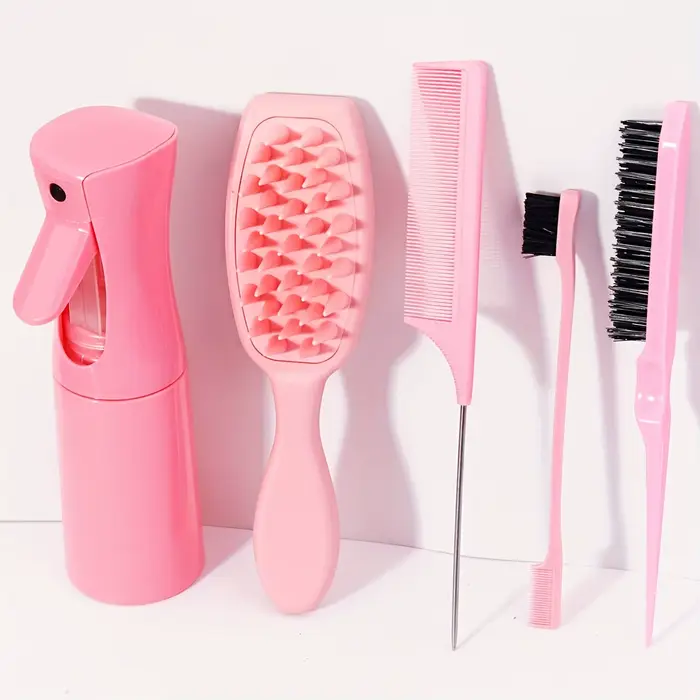 Ensemble de soins capillaires rose 5 pièces, kit de coiffage tout-en-un avec flacon pulvérisateur, b
