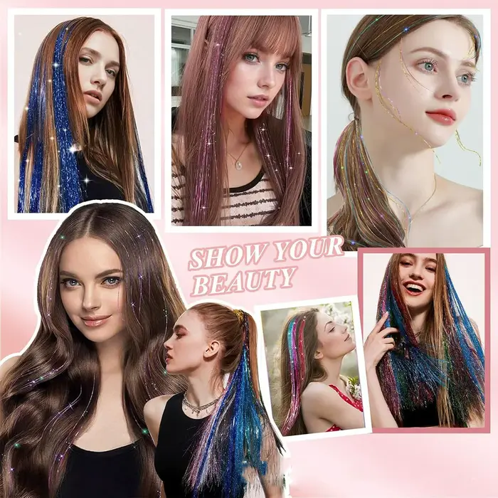 12 pièces cheveux synthétiques Tinsel 20 pouces pince en paillettes Tinsel pince à cheveux dans les