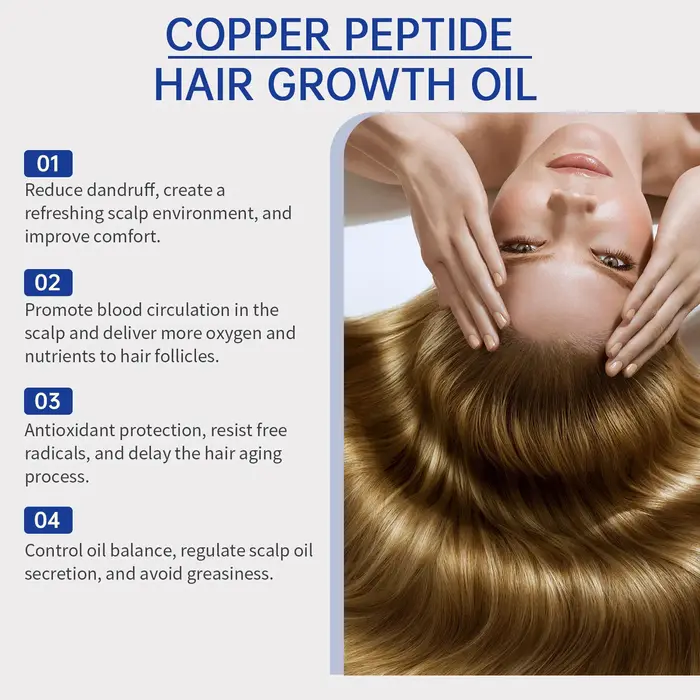 Sérum de croissance des cheveux, Peptides de cuivre, traitement du cuir chevelu, réparation, endommagé, crépus, nourrit, brillance douce, lissage, shampoing fortifiant