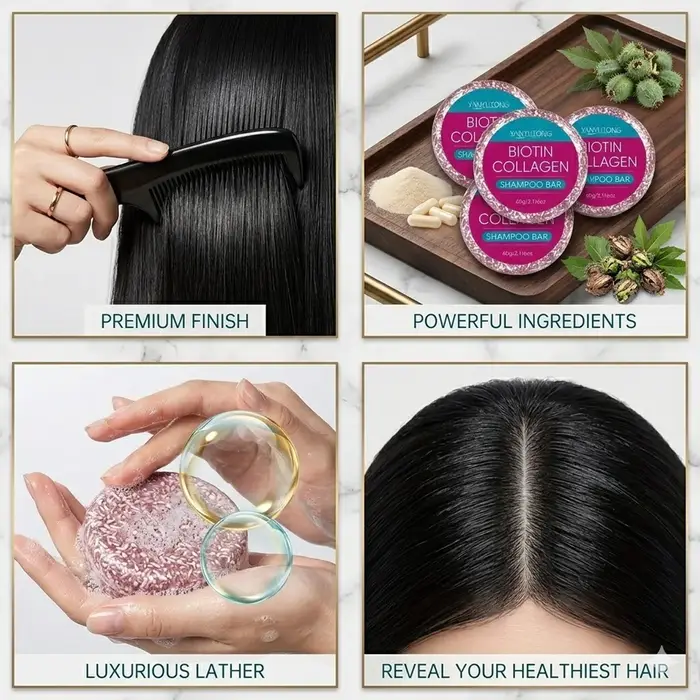 Le shampoing solide au collagène enrichi en biotine hydrate et nourrit